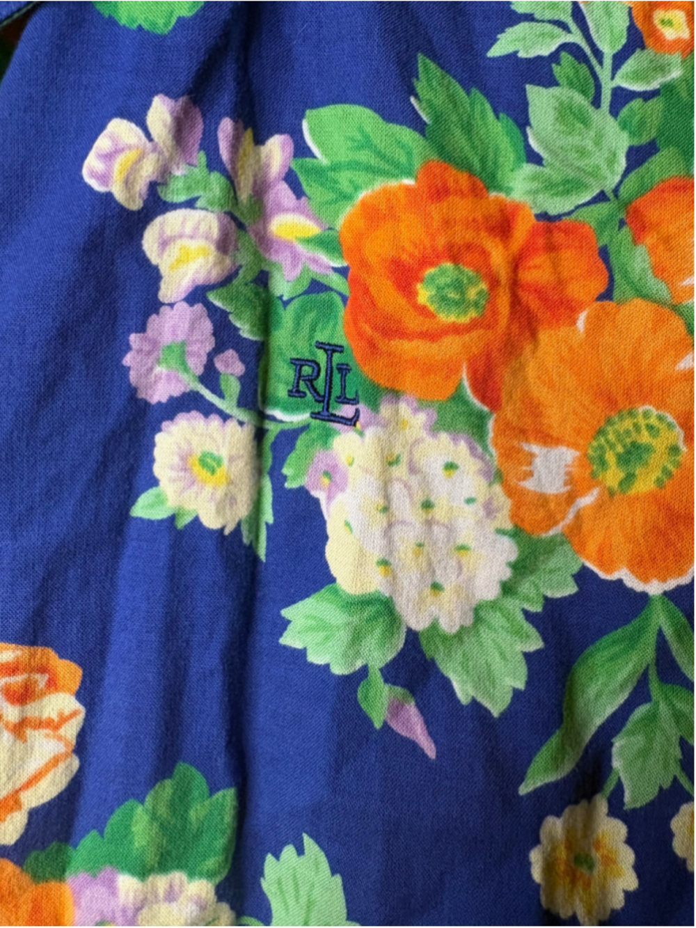 Vintage Lauren Ralph Lauren Floral Button Front Shirt Blue 100% Cotton Small - Picture 3 of 4
